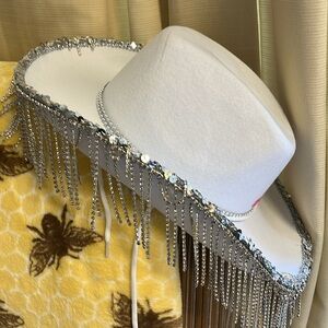 Unique White Classy Coyboy Diamond Bling Hat - Reduced Price
